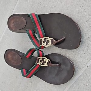 Gucci Sandals Slides Flip Flops heels Web Stripe Sz 6B